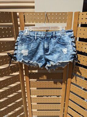 Forever 21 Distressed Jean Shorts with Lace Up Sides Sz 27